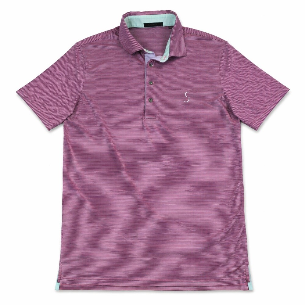 Greyson Mens Striped Performance Golf Polo Shirt Purple Navy Large‎